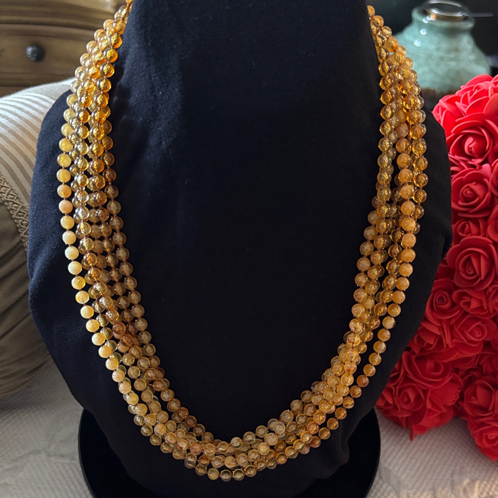 Elegant Amber Color Beaded Necklace 125$